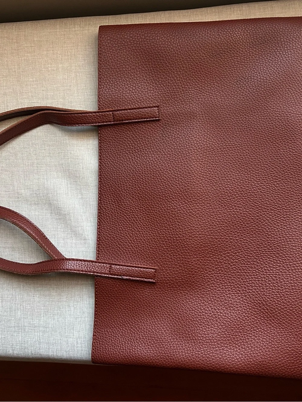 Vince Camuto, Brown Vegan Pebbled Leather Tote Bag with Black Stripe